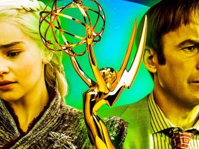 Custom image of Emmy award with Emilia Clarke as Daenerys Targaryen on the left and Bob Odenkirk as Saul Goodman on the right