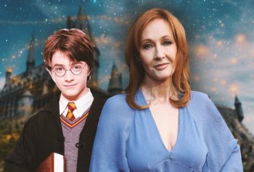 Young Daniel Radcliffe as Harry Potter and JK Rowling