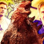 Chris Pratt in Jurassic World, Godzilla in the 2014 movie, and Harrison Ford in Star Wars: The Force Awakens