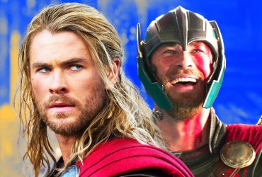 Thor looking somber in Thor- The Dark World, and then happy and goofy in Thor- Ragnarok