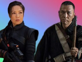 Fennec Shand (Ming-Na Wen) in The Book of Boba Fett and Chirrut Îmwe (Donnie Yen) in Rogue One: A Star Wars Story