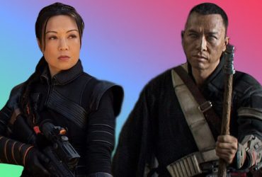 Fennec Shand (Ming-Na Wen) in The Book of Boba Fett and Chirrut Îmwe (Donnie Yen) in Rogue One: A Star Wars Story