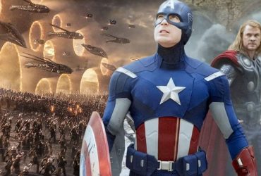 A split image of Captain America from The Avengers (2012) and the portal scene from Avengers Endgame